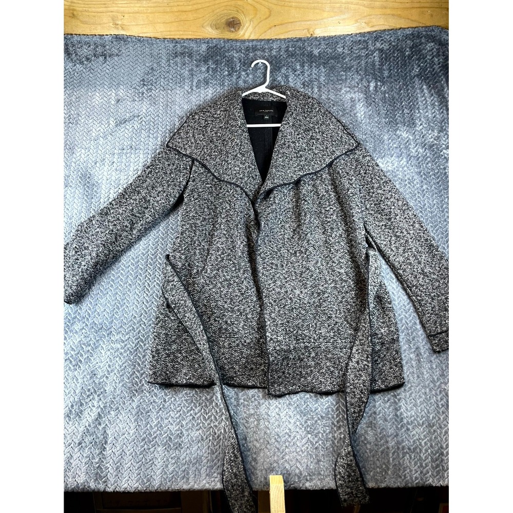 Ann Taylor Tweed Textured Wrap Jacket Women Large Gray Belted Waist Shawl Collar